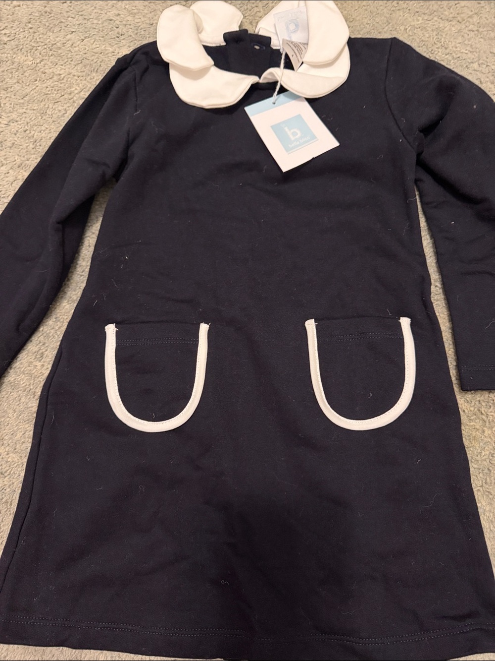 bella bliss Navy dress  with White Peter Pan Collar and Pocket Trim
